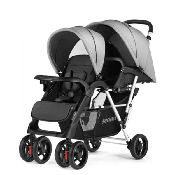 Foldable Double Seat Tandem Stroller (Gray)