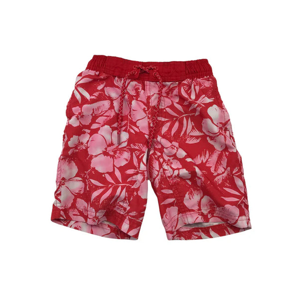 Red Floral Swim Trunks