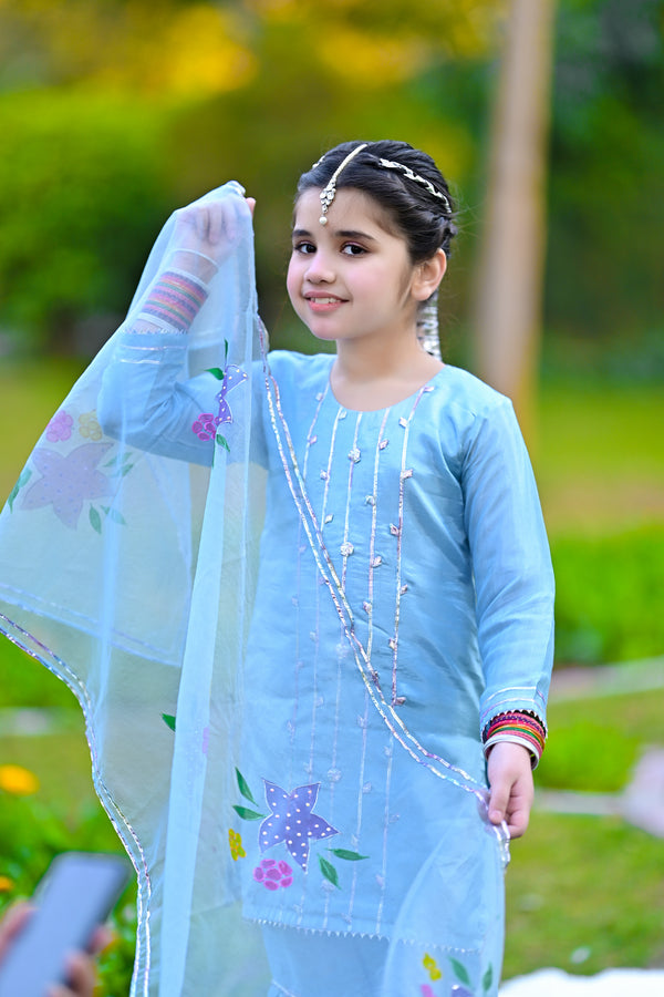 Cotton Silk 3 Pcs Suit With Organza Duptta