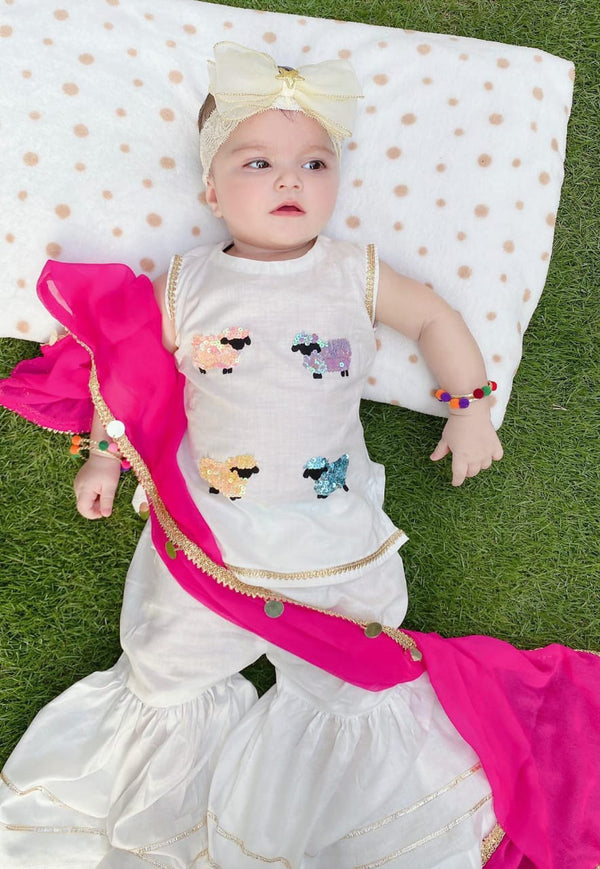Girls Sheep EMB 2pc Gharara Set
