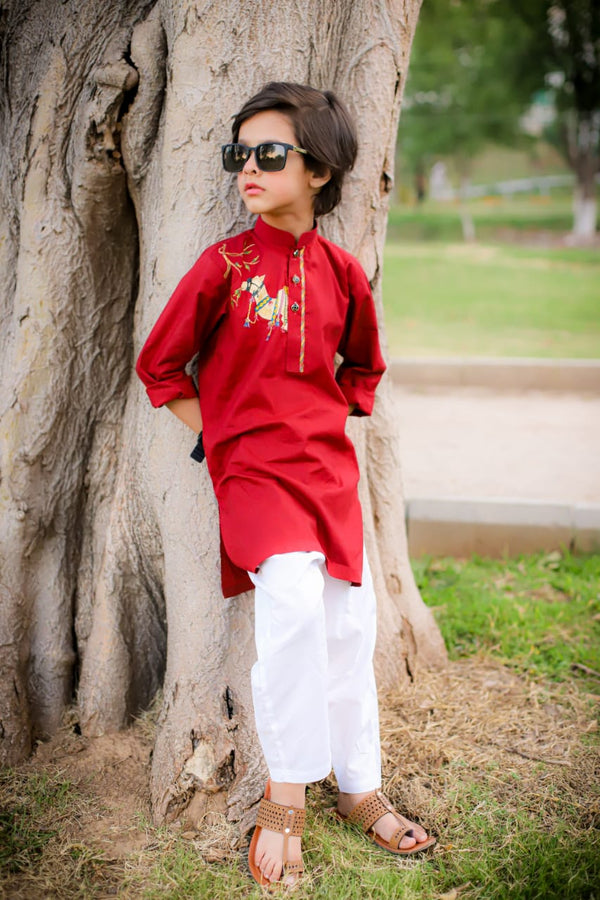 Boys Eid Special Camel Painted Dress