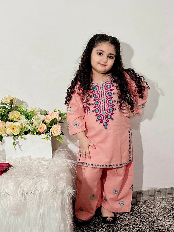 Girls Pink EMB Dress