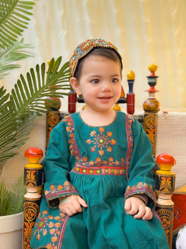 Girls Green EMB Dress