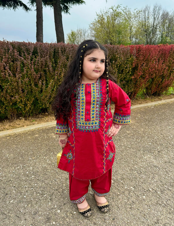 Girls Red EMB Dress