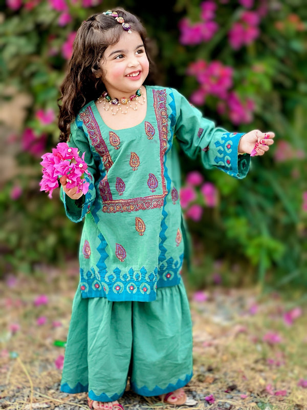 Girls Emb Gharara Set