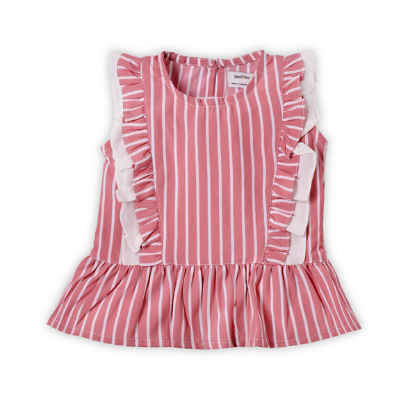 Girls Pink Stripe Silk Top