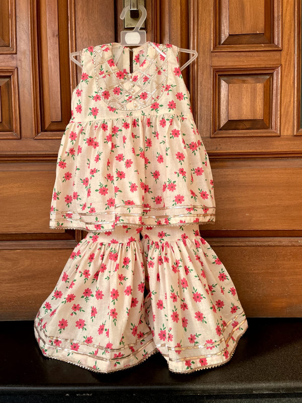 Girls Flower Printed Gharara Set