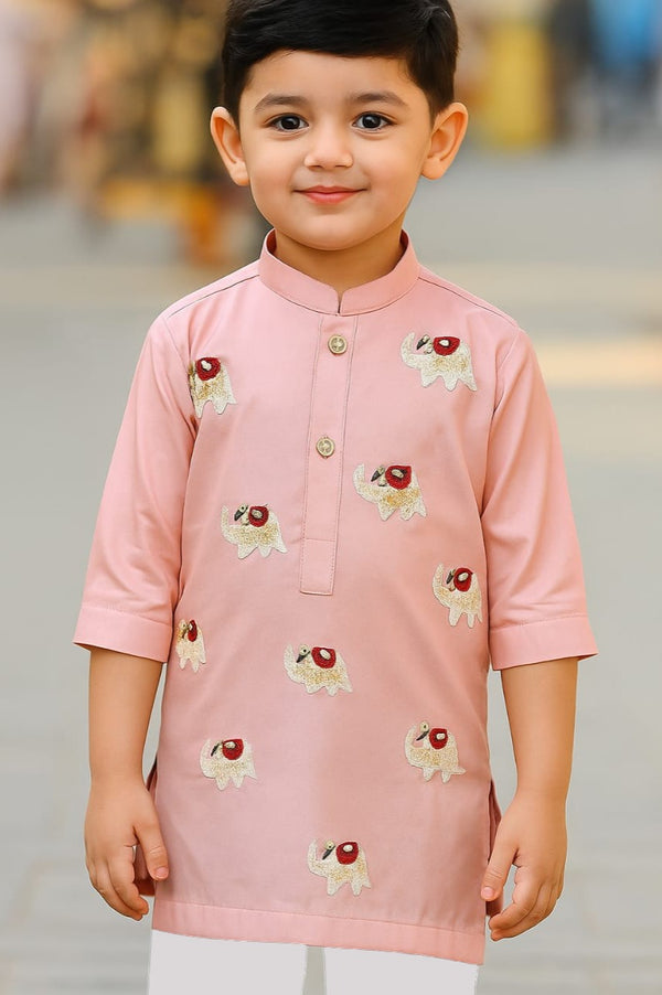 Boys Pink Handpainted Kurta