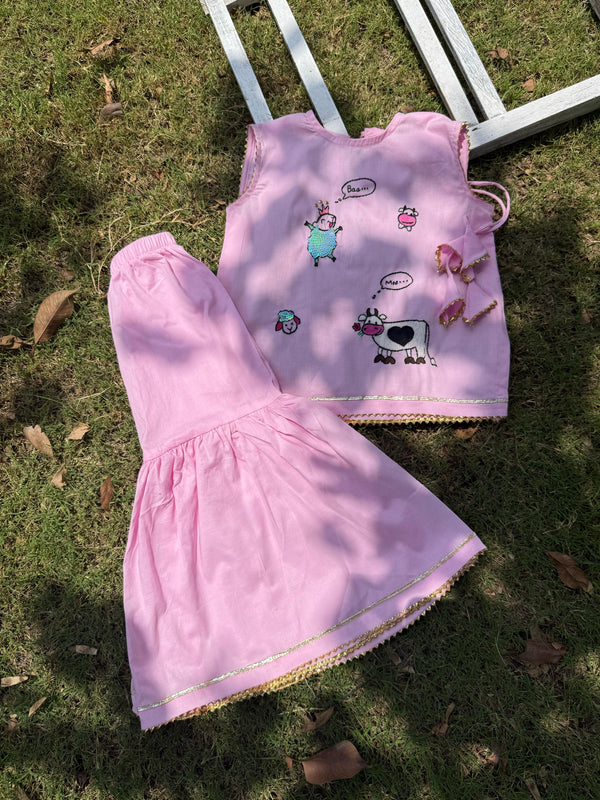 Girls Animal Emb Ghahara Set