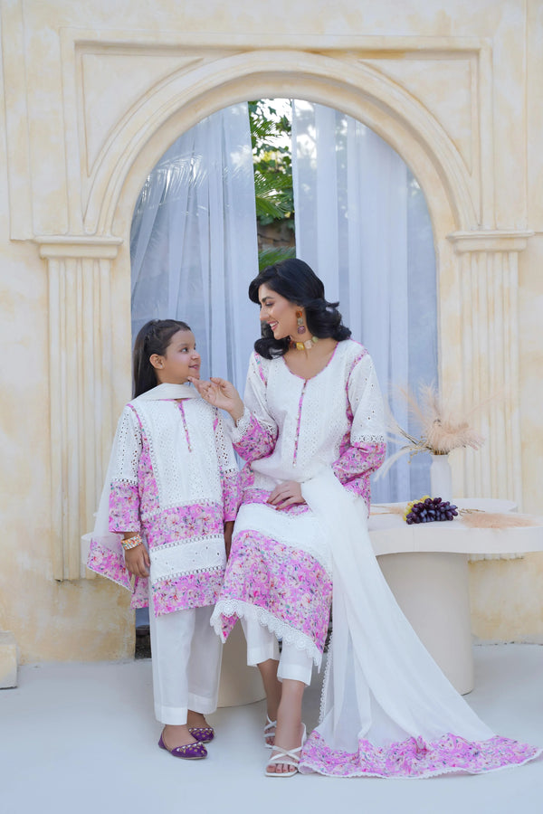 Kids & Mother Elegant chikankari Lawn 3-Piece