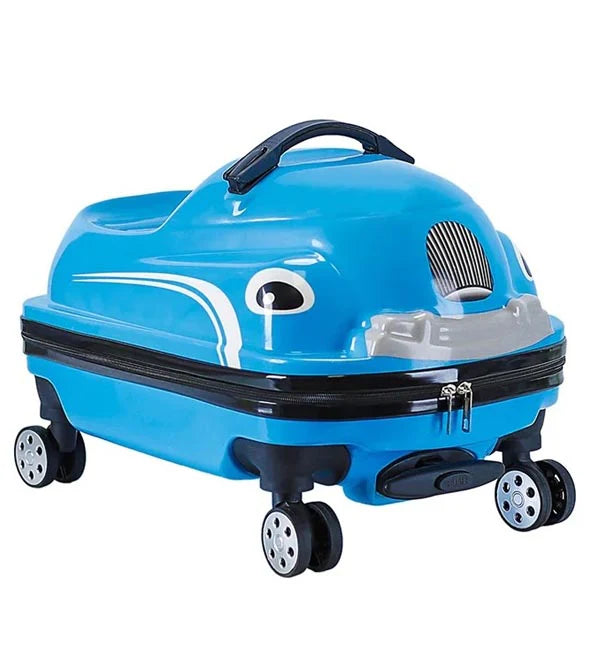 Ride-On Car Shaped Travel Suitcase Luggage Trolley Blue
