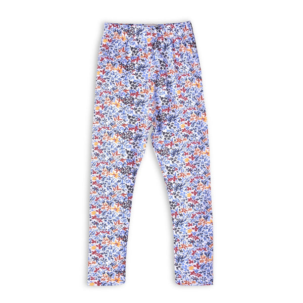 Girls Blue Printed Flower Tight